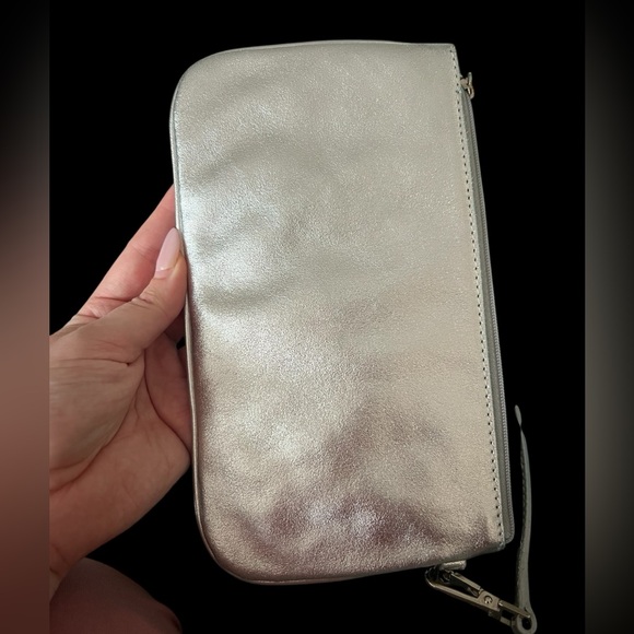 TIFFANY & CO. Reversible Metallic Silver Leather & Blue Suede Tote with Pouch - Picture 12 of 15